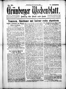 Grünberger Wochenblatt: Zeitung für Stadt und Land, No. 208. (5. September 1918)