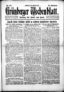 Grünberger Wochenblatt: Zeitung für Stadt und Land, No. 212. (10. September 1918)
