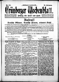 Grünberger Wochenblatt: Zeitung für Stadt und Land, No. 214. (12. September 1918)