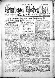 Grünberger Wochenblatt: Zeitung für Stadt und Land, No. 257. (1. November 1918)