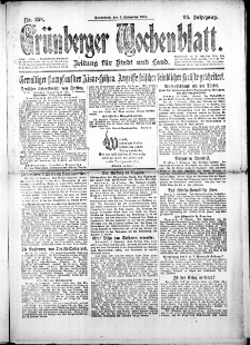 Grünberger Wochenblatt: Zeitung für Stadt und Land, No. 258. (2. November 1918)