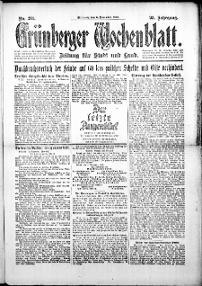 Grünberger Wochenblatt: Zeitung für Stadt und Land, No. 261. (6. November 1918)