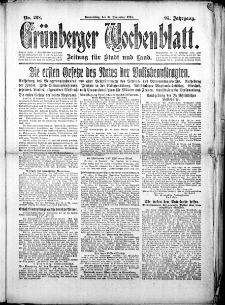 Grünberger Wochenblatt: Zeitung für Stadt und Land, No. 268. (14. November 1918)