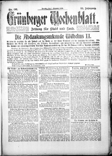 Grünberger Wochenblatt: Zeitung für Stadt und Land, No. 282. (1. Dezember 1918)