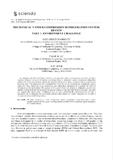Mechanical vapour compression refrigeration system: Review part 1: Environment challenge