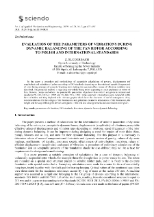 Evaluation of the parameters of vibrations during dynamic balancing of the fan rotor according to polish and international standards