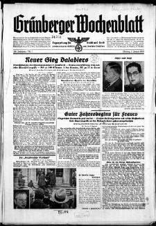 Grünberger Wochenblatt: Zeitung für Stadt und Land, No. 1. ( 2. Januar 1939)