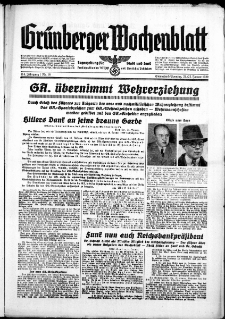 Grünberger Wochenblatt: Zeitung für Stadt und Land, No. 18. ( 21./ 22. Januar 1939)
