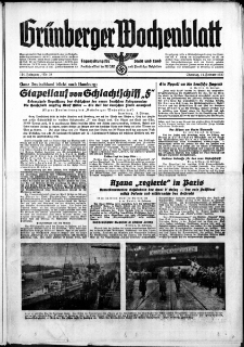 Grünberger Wochenblatt: Zeitung für Stadt und Land, No. 38. ( 14. Februar 1939)