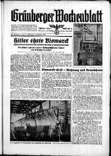 Grünberger Wochenblatt: Zeitung für Stadt und Land, No. 39. ( 15. Februar 1939)