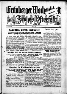 Grünberger Wochenblatt: Zeitung für Stadt und Land, No. 83. ( Ostern 1939)