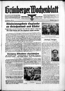 Grünberger Wochenblatt: Zeitung für Stadt und Land, No. 84. ( 11. April 1939)