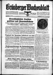 Grünberger Wochenblatt: Zeitung für Stadt und Land, No. 88. ( 15./ 16. April 1939)