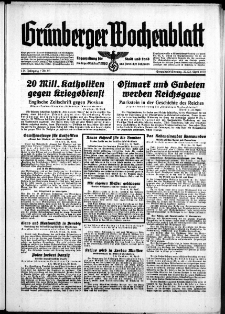 Grünberger Wochenblatt: Zeitung für Stadt und Land, No. 93. ( 22./23. April 1939)