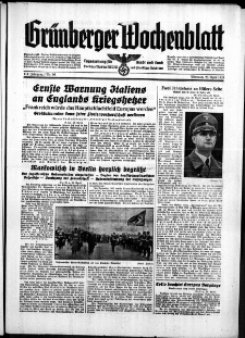 Gr&uuml;nberger Wochenblatt: Zeitung f&uuml;r Stadt und Land, No. 96. ( 26. April 1939)