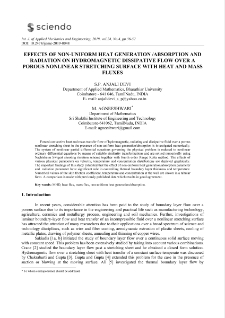Effects of non-uniform heat generation/absorption and radiation on hydromagnetic dissipative flow over a porous nonlinear stretching surface with heat and mass fluxes