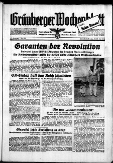 Gr&uuml;nberger Wochenblatt: Zeitung f&uuml;r Stadt und Land, No. 168. ( 22./ 23. Juli 1939)