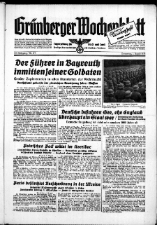 Gr&uuml;nberger Wochenblatt: Zeitung f&uuml;r Stadt und Land, No. 178. ( 3. August 1939)