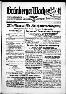 Grünberger Wochenblatt: Zeitung für Stadt und Land, No. 202. ( 31. August 1939)
