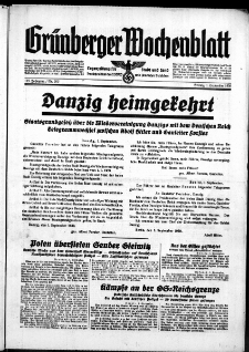 Grünberger Wochenblatt: Zeitung für Stadt und Land, No. 203. ( 1. September 1939)