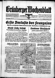 Grünberger Wochenblatt: Zeitung für Stadt und Land, No. 211. ( 11. September 1939)