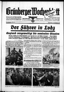 Gr&uuml;nberger Wochenblatt: Zeitung f&uuml;r Stadt und Land, No. 214. ( 14. September 1939)