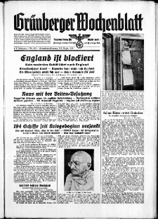 Grünberger Wochenblatt: Zeitung für Stadt und Land, No. 282. ( 2./ 3. Dezember 1939)