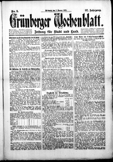 Grünberger Wochenblatt: Zeitung für Stadt und Land, No. 5. (7. Januar 1920)