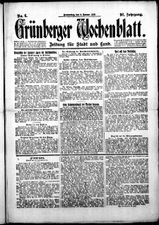 Grünberger Wochenblatt: Zeitung für Stadt und Land, No. 6. (8. Januar 1920)