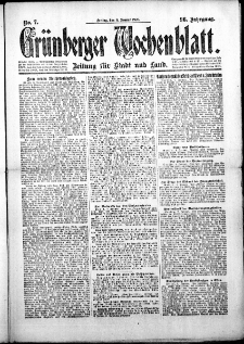 Grünberger Wochenblatt: Zeitung für Stadt und Land, No. 7. (9. Januar 1920)