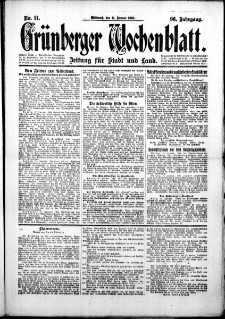 Grünberger Wochenblatt: Zeitung für Stadt und Land, No. 11. (14. Januar 1920)