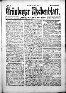 Grünberger Wochenblatt: Zeitung für Stadt und Land, No. 19. (23. Januar 1920)