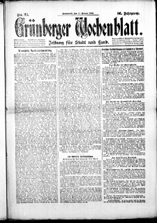 Grünberger Wochenblatt: Zeitung für Stadt und Land, No. 26. (31. Januar 1920)