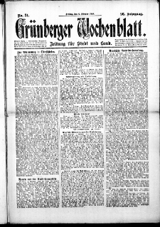 Grünberger Wochenblatt: Zeitung für Stadt und Land, No. 31. (6. Februar 1920)