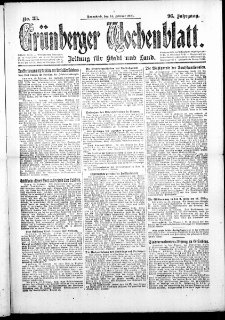 Grünberger Wochenblatt: Zeitung für Stadt und Land, No. 38. (14. Februar 1920)