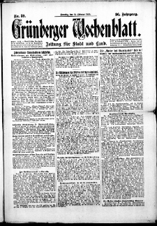 Grünberger Wochenblatt: Zeitung für Stadt und Land, No. 39. (15. Februar 1920)