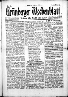Grünberger Wochenblatt: Zeitung für Stadt und Land, No. 45. (22. Februar 1920)