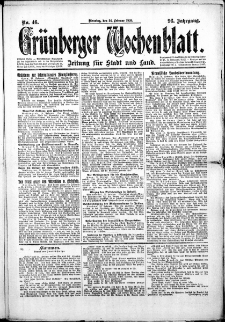 Grünberger Wochenblatt: Zeitung für Stadt und Land, No. 46. (24. Februar 1920)