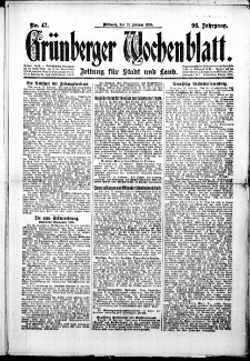 Grünberger Wochenblatt: Zeitung für Stadt und Land, No. 47. (25. Februar 1920)