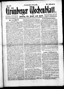 Grünberger Wochenblatt: Zeitung für Stadt und Land, No. 50. (28. Februar 1920)