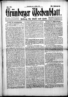 Grünberger Wochenblatt: Zeitung für Stadt und Land, No. 62. (13. März 1920)