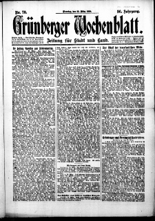 Grünberger Wochenblatt: Zeitung für Stadt und Land, No. 70. (23. März 1920)