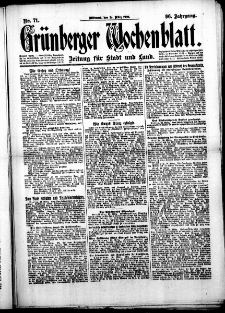 Grünberger Wochenblatt: Zeitung für Stadt und Land, No. 71. (24. März 1920)