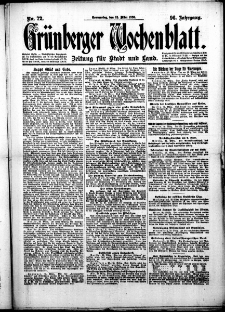 Grünberger Wochenblatt: Zeitung für Stadt und Land, No. 72. (25. März 1920)