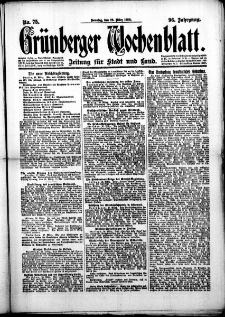 Gr&uuml;nberger Wochenblatt: Zeitung f&uuml;r Stadt und Land, No. 75. (28. M&auml;rz 1920)