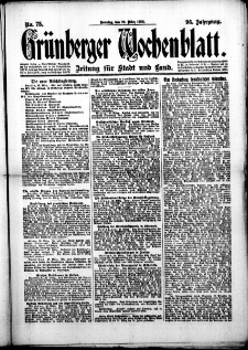 Grünberger Wochenblatt: Zeitung für Stadt und Land, No. 75. (28. März 1920)