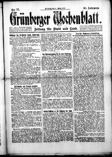 Grünberger Wochenblatt: Zeitung für Stadt und Land, No. 77. (31. März 1920)