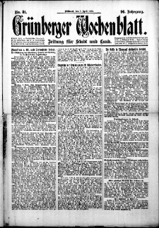 Grünberger Wochenblatt: Zeitung für Stadt und Land, No. 81. (7. April 1920)