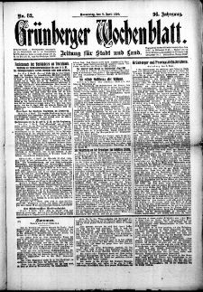 Grünberger Wochenblatt: Zeitung für Stadt und Land, No. 82. (8. April 1920)