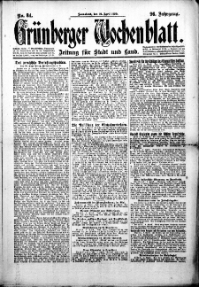 Grünberger Wochenblatt: Zeitung für Stadt und Land, No. 84. (10. April 1920)